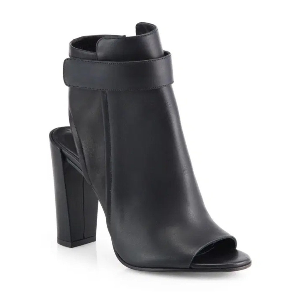 VINCE Brigham Open Toe Black Leather Bootie | Size 8